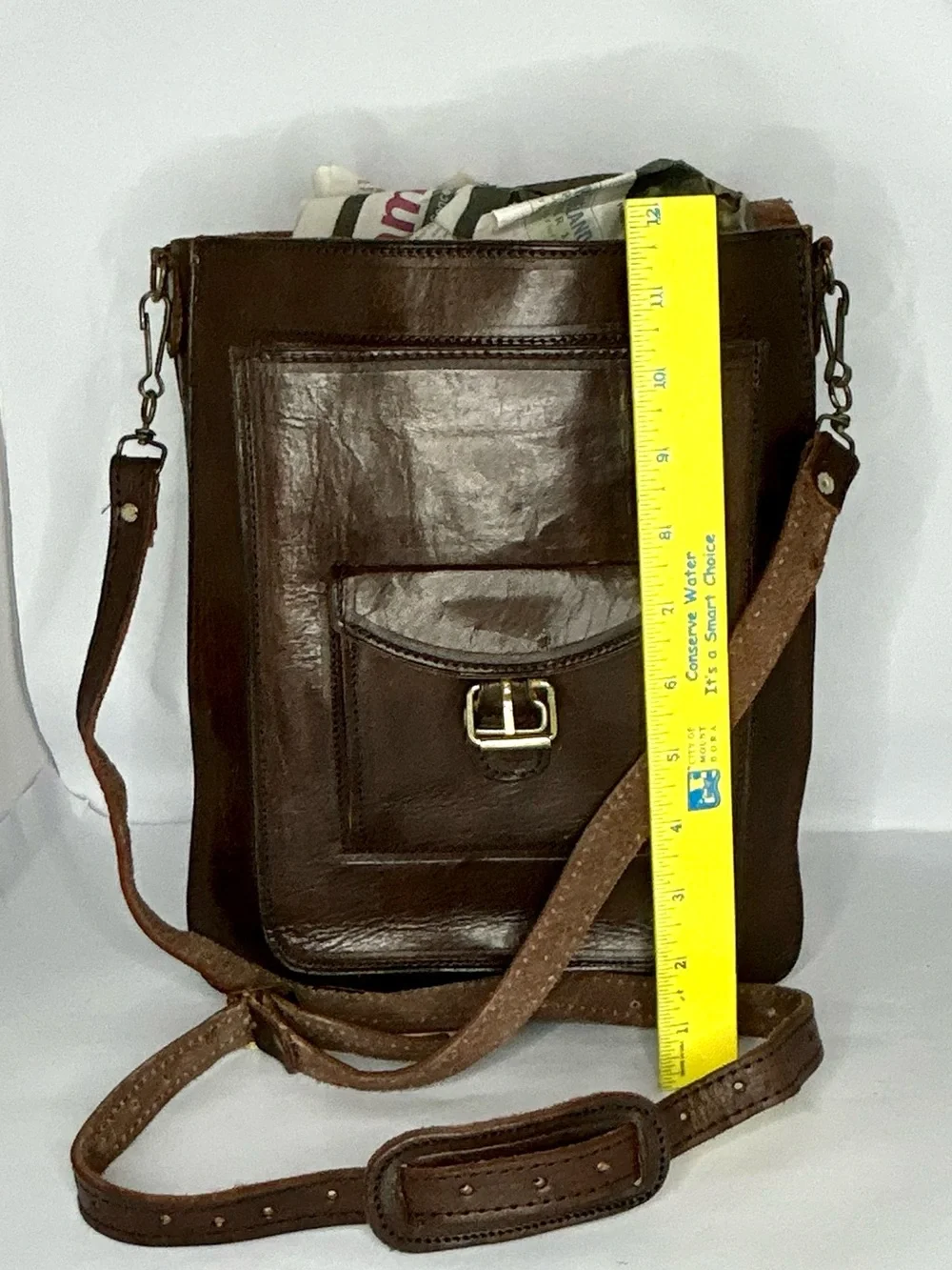 Vintage Handmade Leather Messenger Crossbody Satchel Bag Made in Mexico
